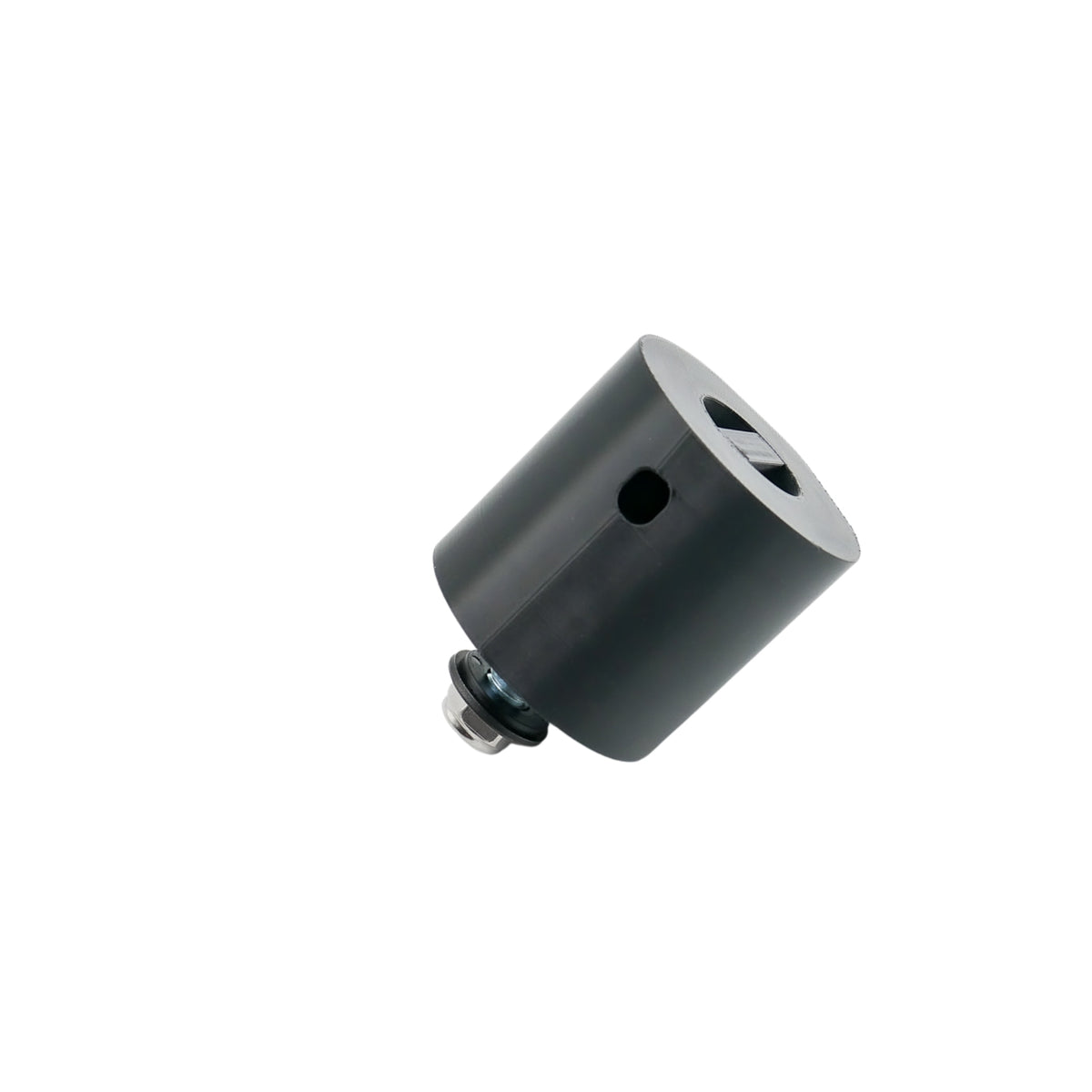 Altangle Starlink Mini pole mount adapter on a white background, angled to show the keyed top slot and the carriage bolt and lock nut at its base